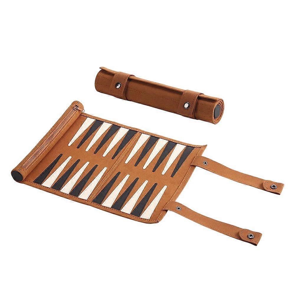 Portable Roll-up Backgammon Board, Brown, Compact Design