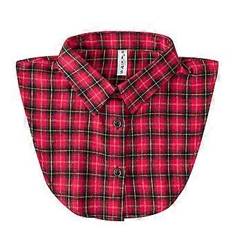 Fake Collar Detachable Collars Red Plaid Cotton Half False Shirt Blouse Collar, Button Down Faux Dickey Collar for Women Girls, Classic Tartan Layered