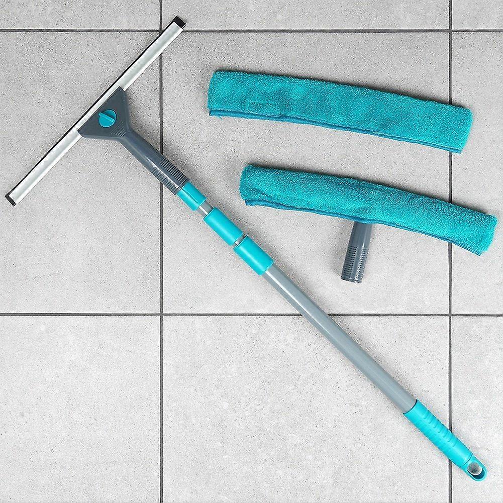 Practical window cleaning kit with telescopic scraper and microfiber cloth