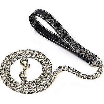 4ft Metall Hundeleine mit Ledergriff, voll verschweißte goldene Hundeleine, 316l Stainess