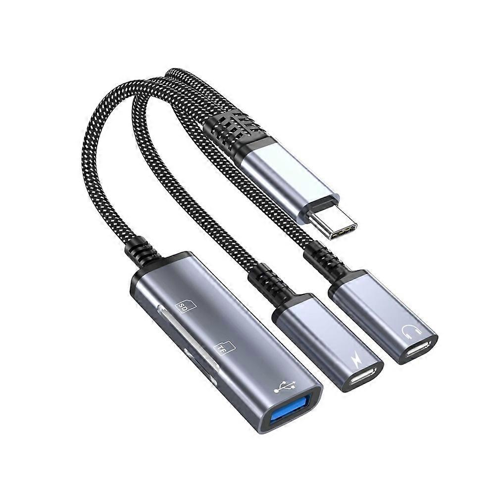 Type C to Dual Type C/USB Multi-Functional Adapter Cable Fast Charging Audio Transfer SD Card Support for Electronics