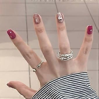 Press On Nails Short Almond Shape Fake Nails with Heart Star Design Reusable SalonStyle UV Finish