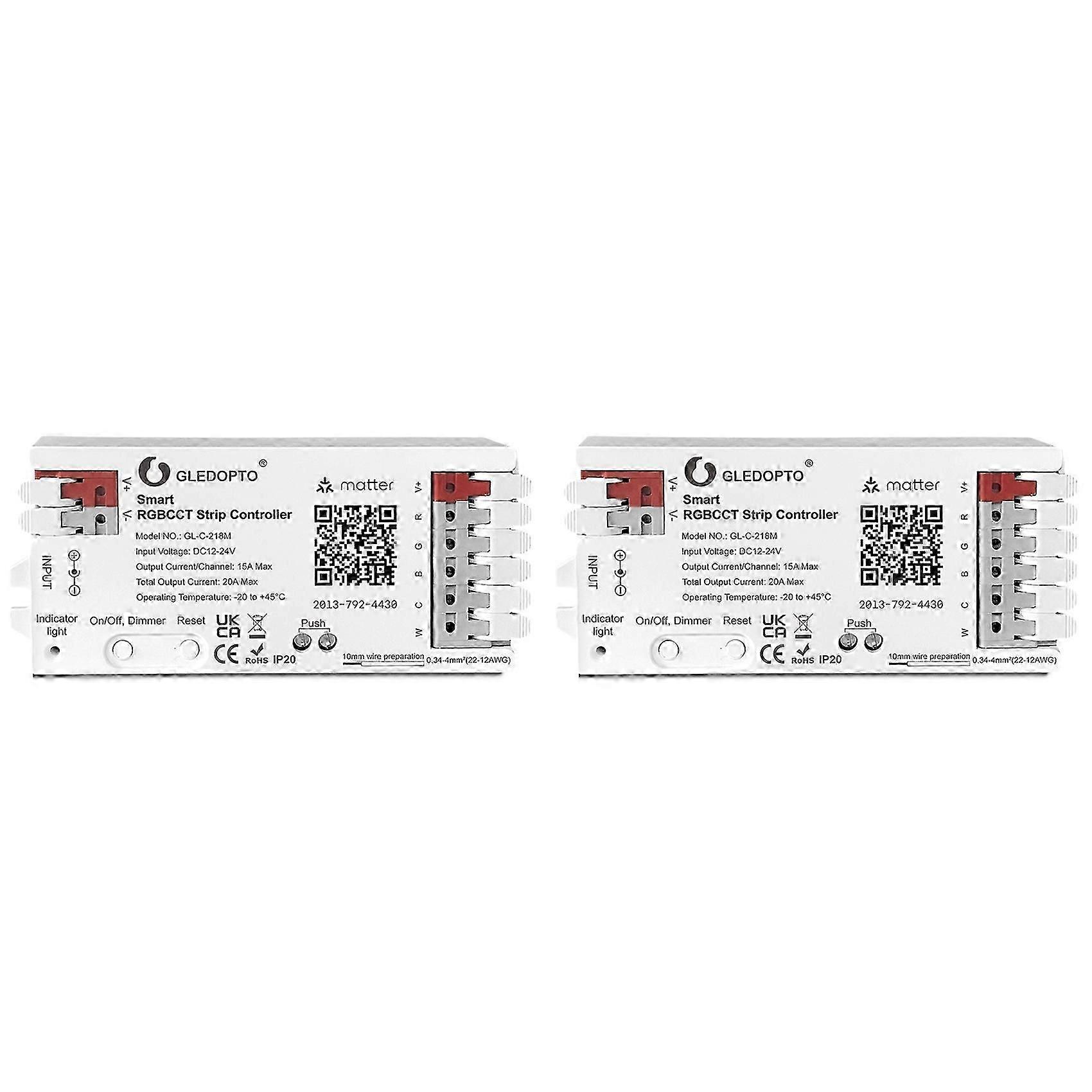 2X GLEDOPTO WiFi Matter Protocol RGBCW Light Strip Controller WLED LED Controller for Google