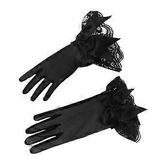 Luvas de casamento elegantes para noiva, com laço em tule preto, perfeitas para decoração.