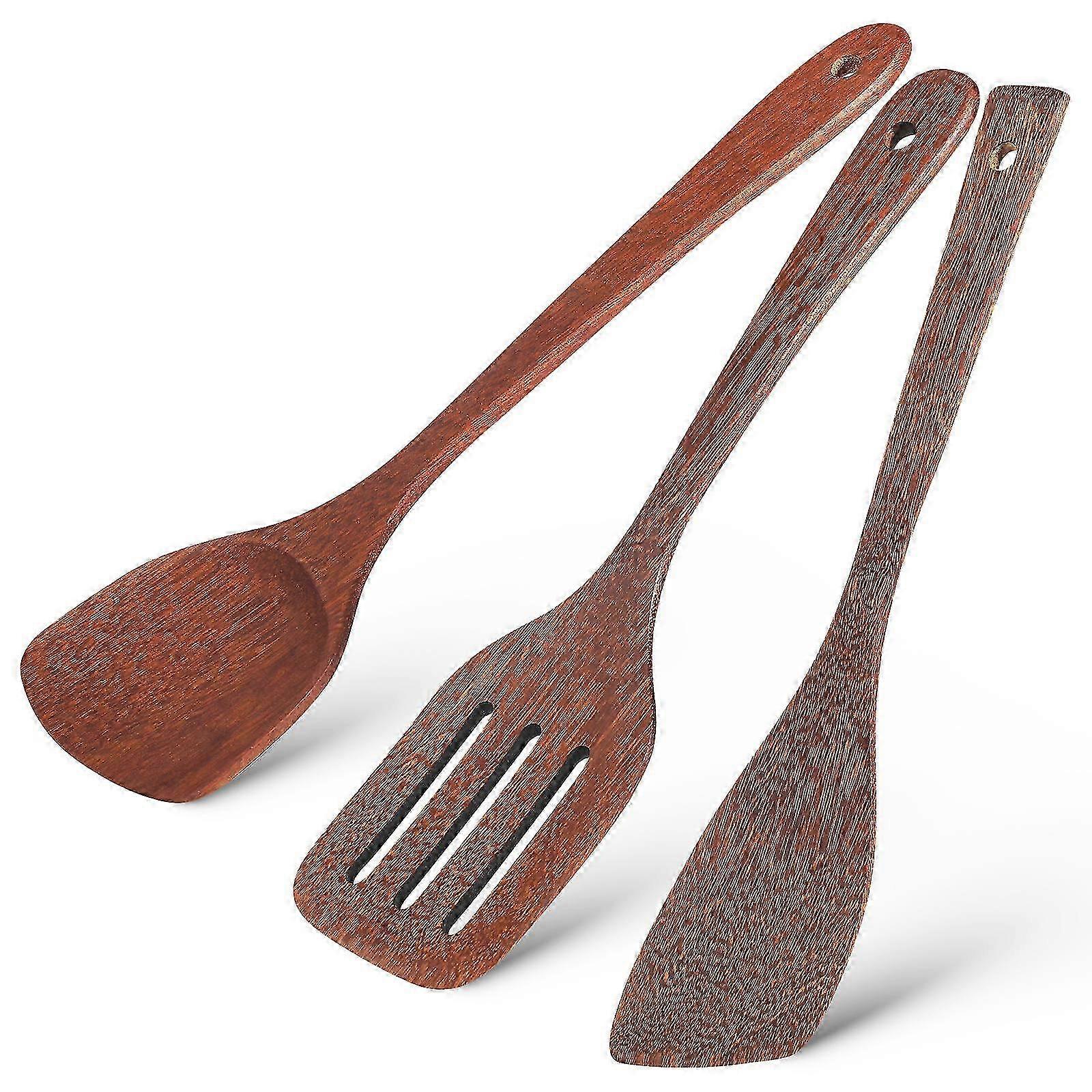 Rustic Wooden Spatula Set Flat Nonstick