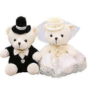 Wedding Teddy Bear Set 2 Pcs 15 cm Bride in White Wedding Dress Groom in Black Suit Soft PP Cotton