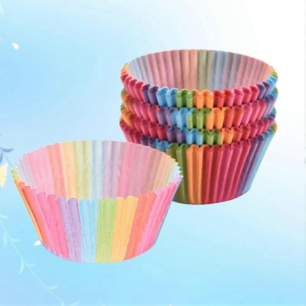 Rainbow Colored Cupcake Liners for Baking Cake 100Pcs Paper Cups