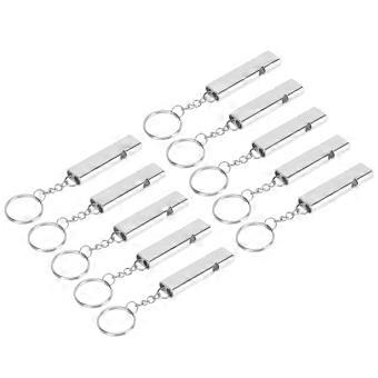 Aluminum Alloy Emergency Whistle 10Pcs Loud Double Tube Survival Whistle with Keychain for Outdoor Adventures (Silver)