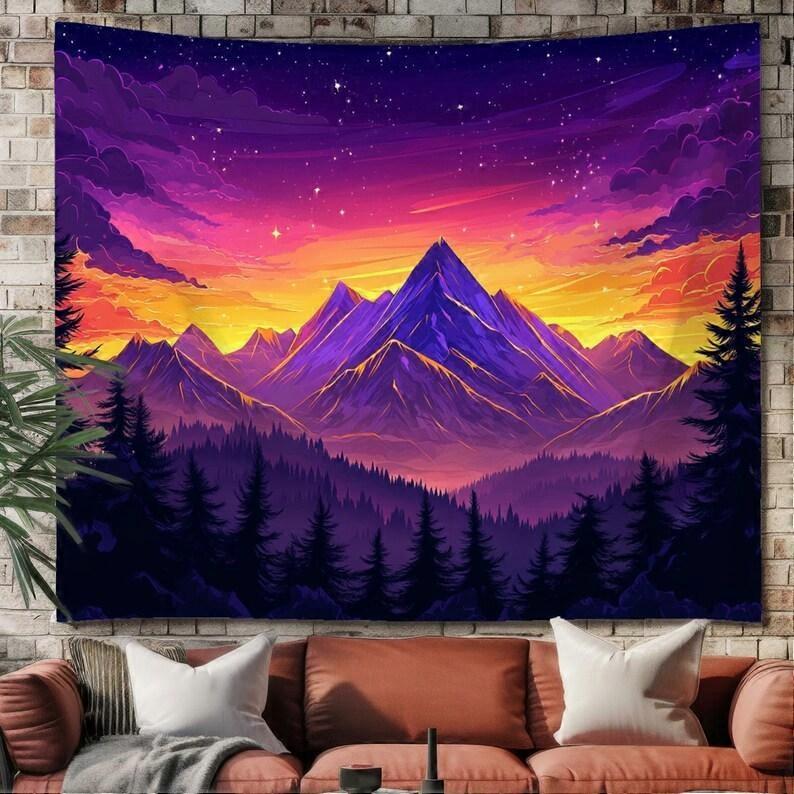 Sunset Over the Mountains Tapestry