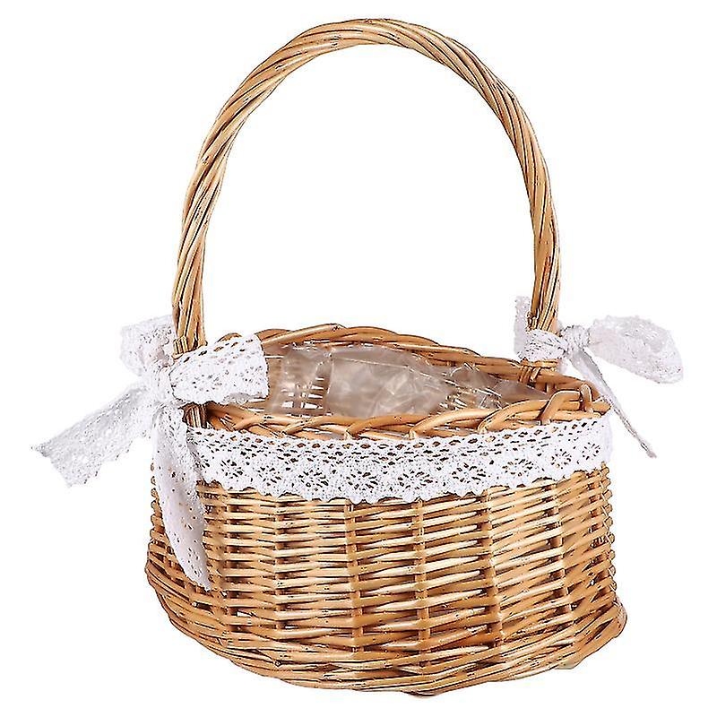 17X21cm Assorted Color Picnic Baskets 1pc Handmade Lace Design Storage Basket Household Basket Porta