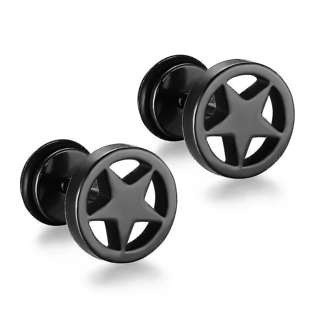 Stainless Steel Round Pentagram Stud Earrings Punk Bone Black