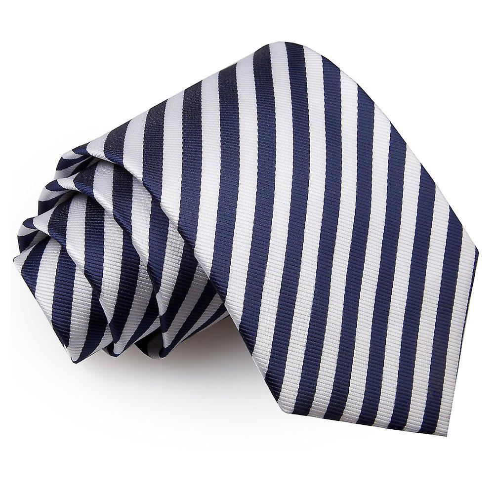 White and Navy Blue Thin Stripe Tie