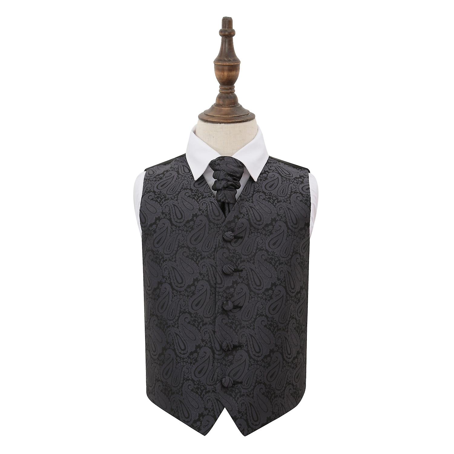 Charcoal Grey Paisley Wedding Waistcoat and Cravat Set for Boys