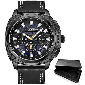 Megir Casual Leather Quartz Watches Men Luxury Top Brand Chronograph Watch Man Relogio Masculino Military Sport Wristwatch 2128