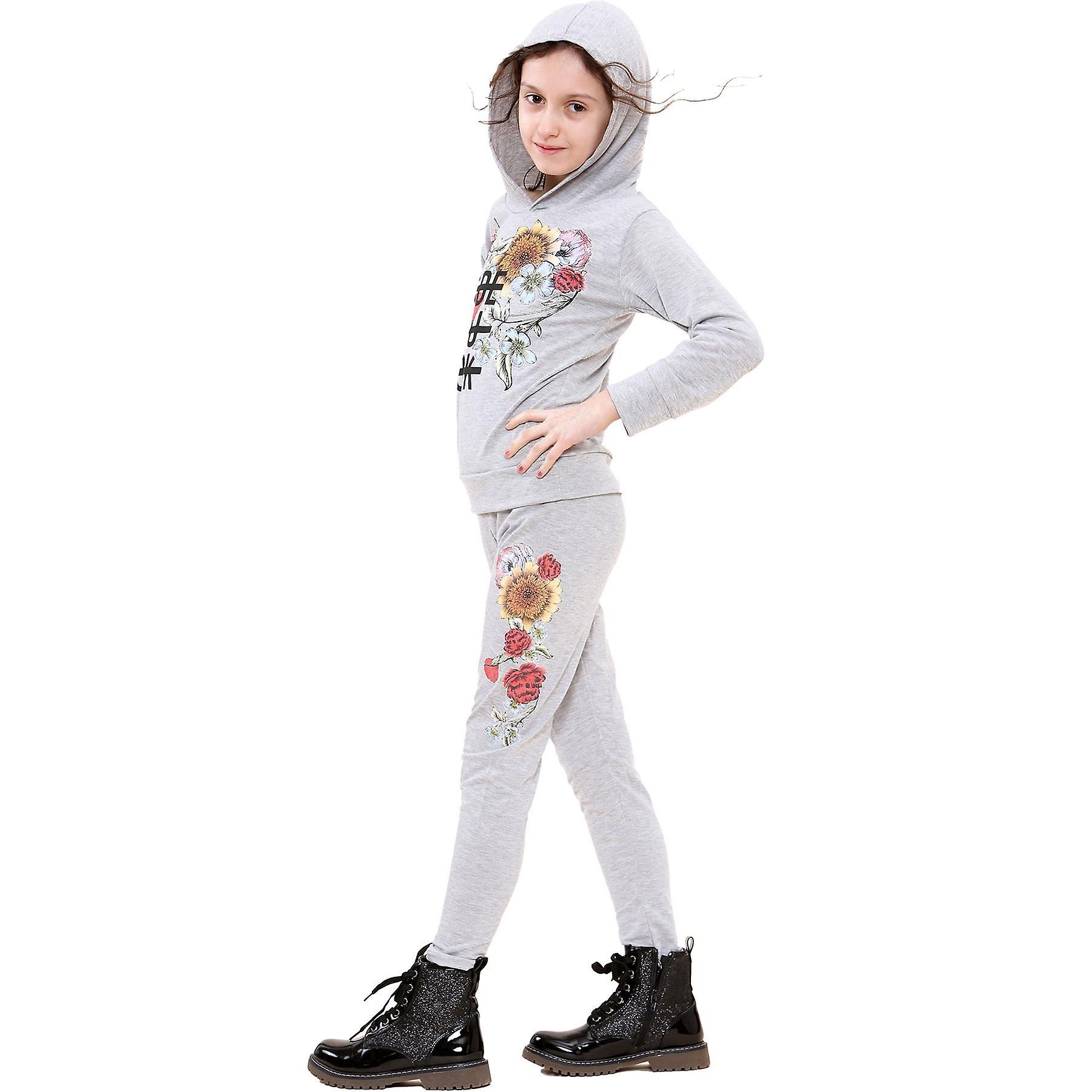 الفتيات جعلتك تبدو طباعة رمادية مقنعين أعلى و Legging مجموعة