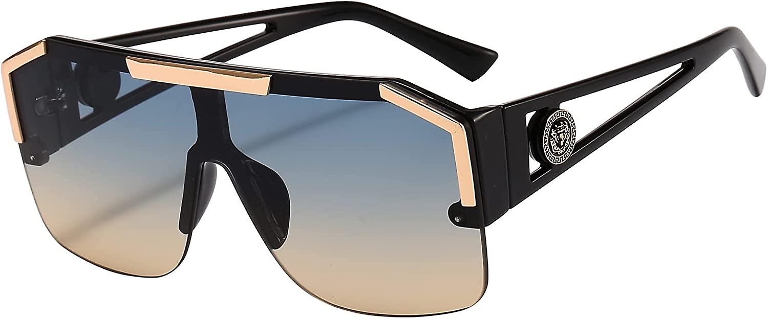 Heytea Oversized Flat Top Sluneční Brýle Pro Muže Ženy 70s 80s One Piece Square Rimless Siamské Velké Odstíny UV400