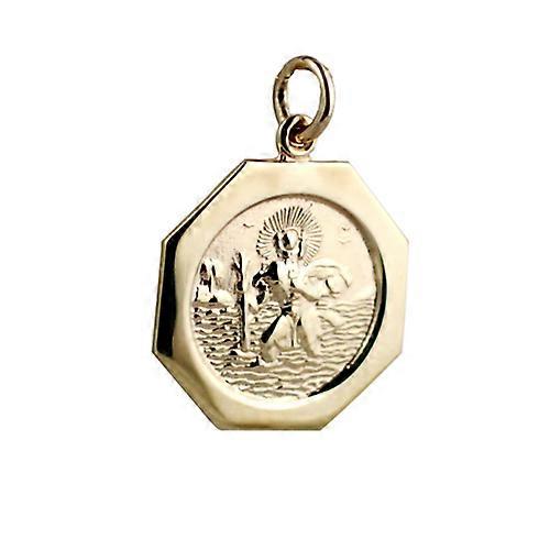 9ct Gold 21x21mm hexagonal St Christopher Pendant
