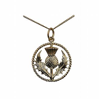 9ct Gold 19mm Scottish Thistle Pendant with a twisted wire...