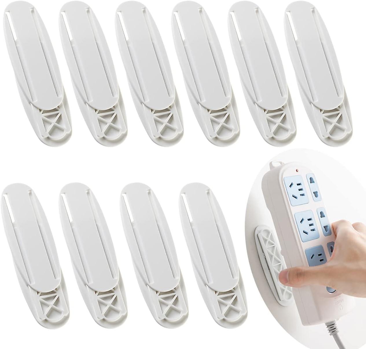 10 Pieces Power Strip Wall Bracket,Self Adhesive Power Strip Wall Bracket,Plastic Power Strip Fixing,for Plug in Socket Holder,Power Strip Router,WiFi