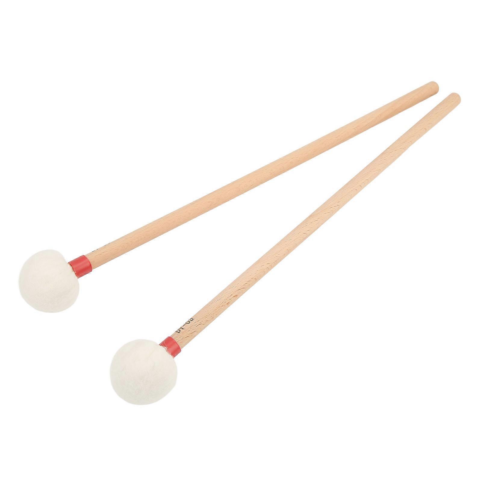 2Pcs Red Drum Mallet Felt Head Maple Handle Non-Slip Set Kit