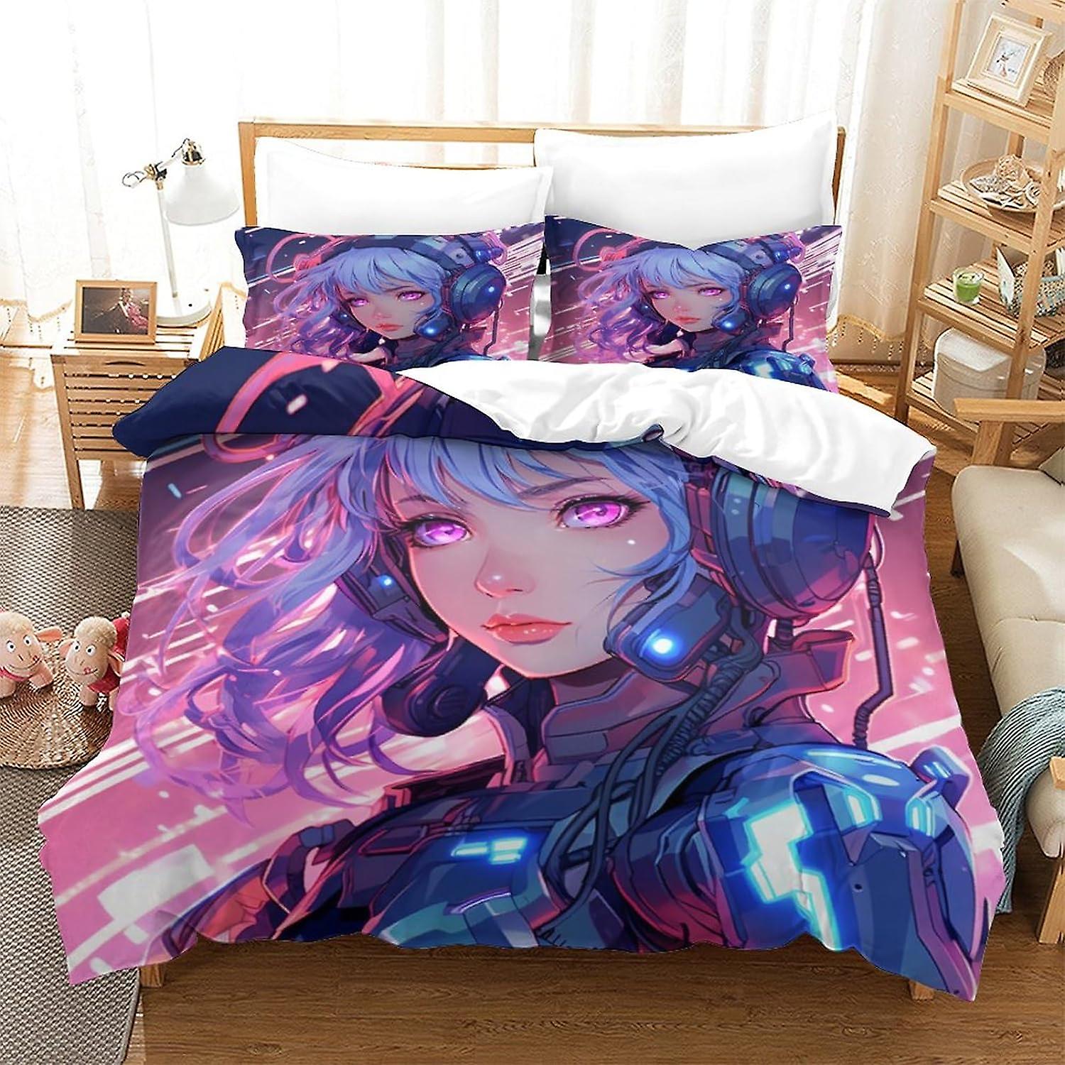 Kask dziecięcy Zestaw pościeli dla dziewczynek Szykowny zestaw pościeli Cherry Blossom Zestaw poszewek na kołdrę dla dziewczynek Outer Space Printed Poszewka na kołdrę 3D Narzuta na łóżkoBedQuilt Cov