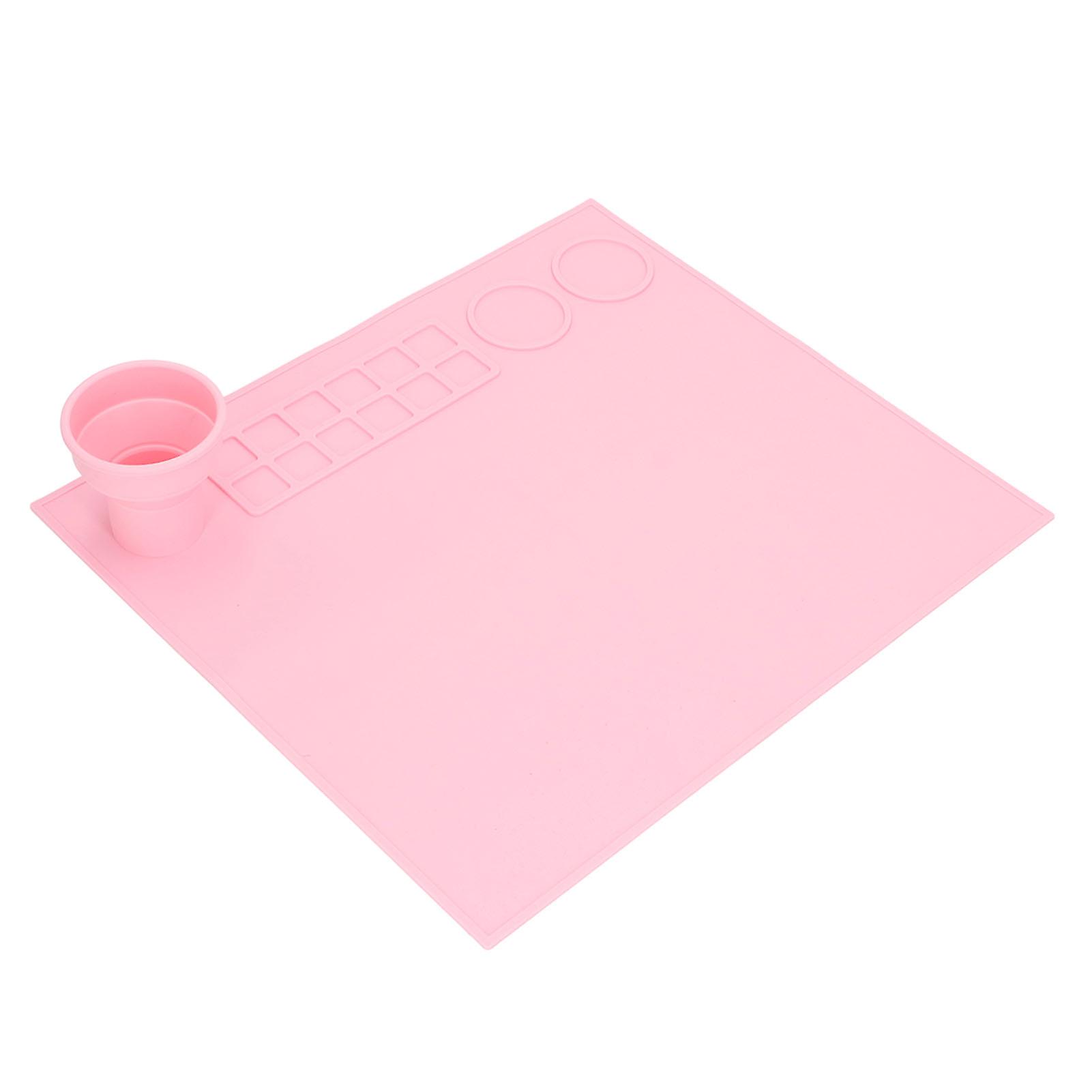 Silicone Painting Mat Prevent Slip Thick Large Kids Craft Art Mat with Cup for Doodling DIY Pink