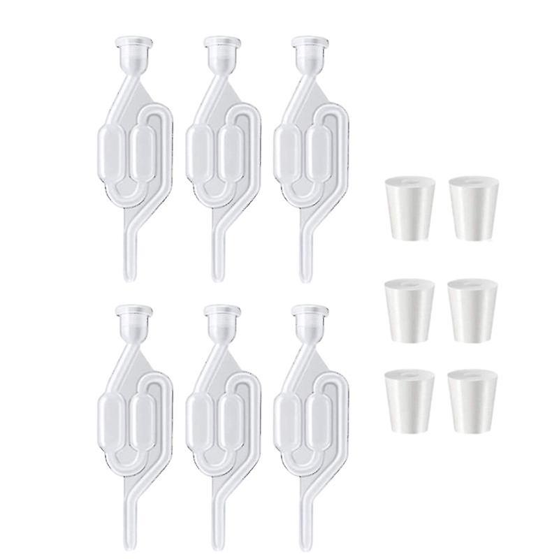 6 S-shape Exhaust Seal Valve With Rubber Stopper Twin Airlock For Wine Making, Beer Brewing Glass C