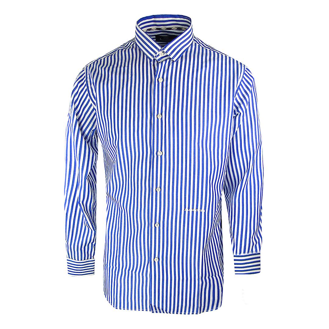 قميص أزرق بأكمام طويلة بنمط مخطط Aquascutum