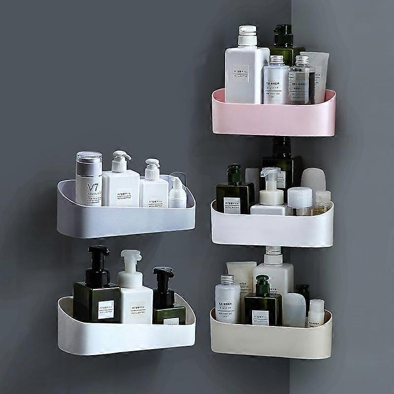 Waterproof Shower Shelf Plastic Bathroom Shelf No Drilling Shower Basket (Pink)