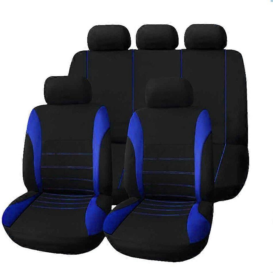 9pcs Car Seat Covers Full Set Breathable Split Bench Compatible Seat Covers Blue