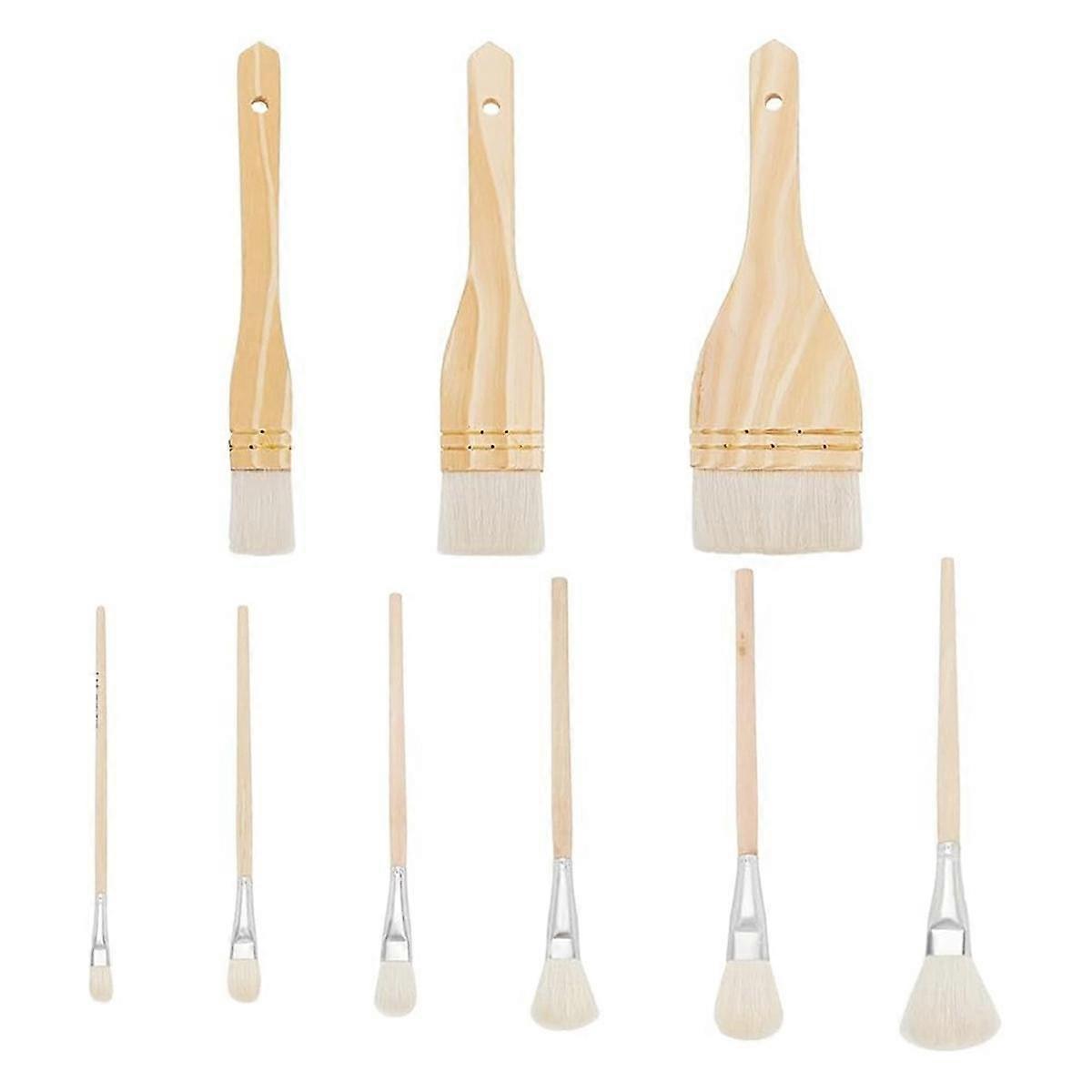 9 Styles Ceramic Brushes Set, Pottery Glaze Brushes, Different Shapes Wool Art Paint Brush with Woo