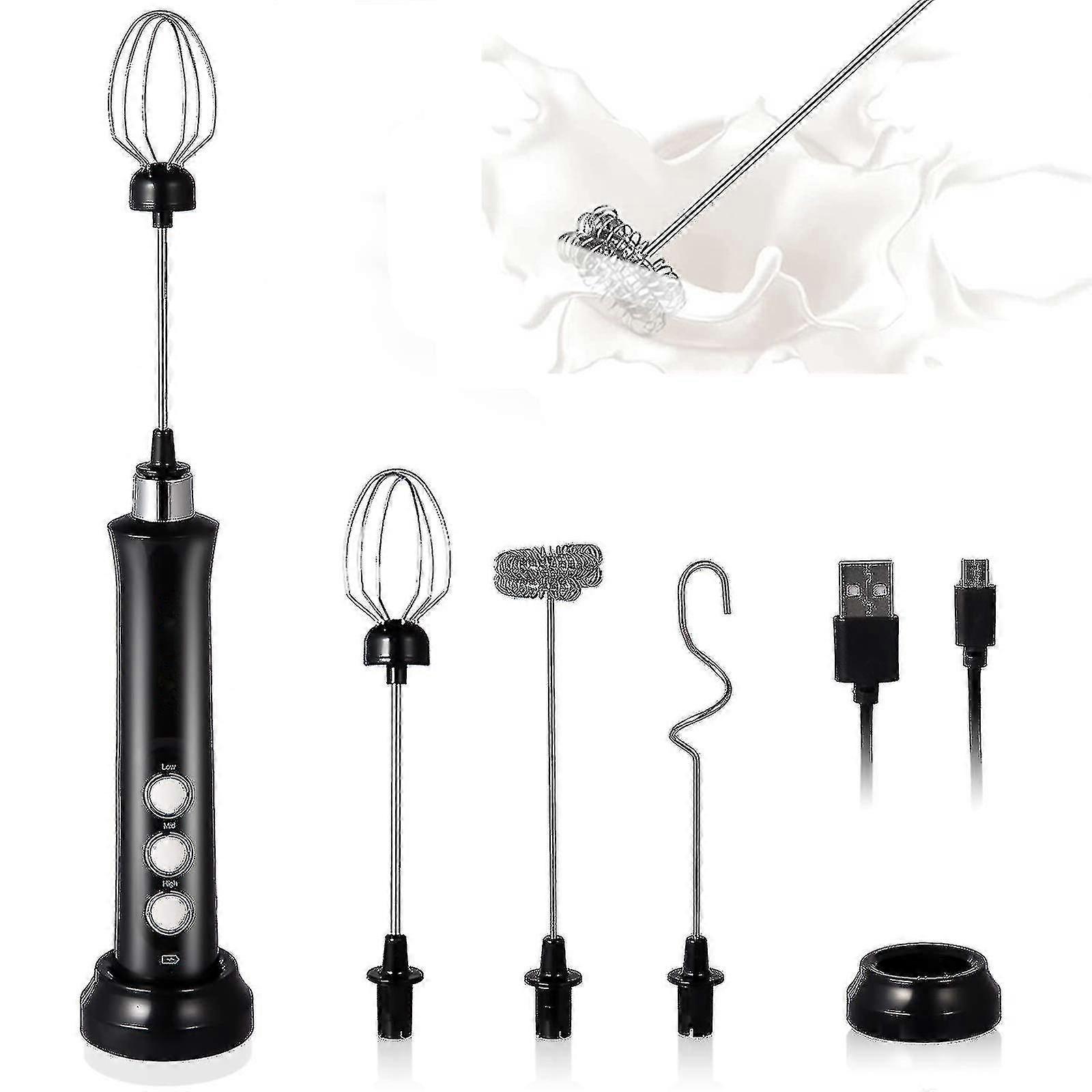 Milk Frother Handheld, 3-speed Usb Rechargeable Electric Whisk, Mini Foamer, With 3 Stainless Whisks Perfect For Bulletproof Coffee,lattes,cappuccino