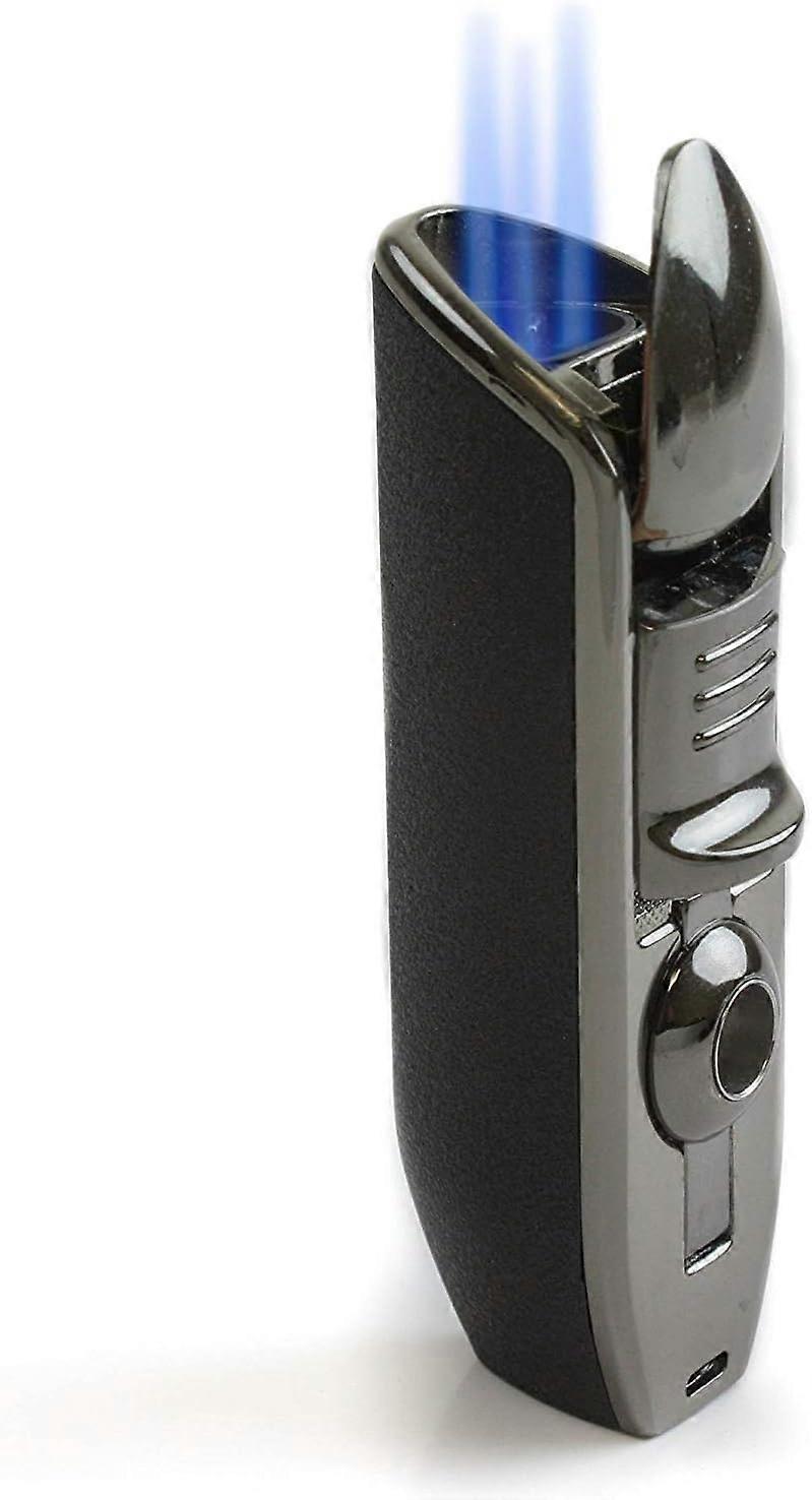 Triple Jet Flame Butane Cigarette Lighter With Cigar Punch Attachment
