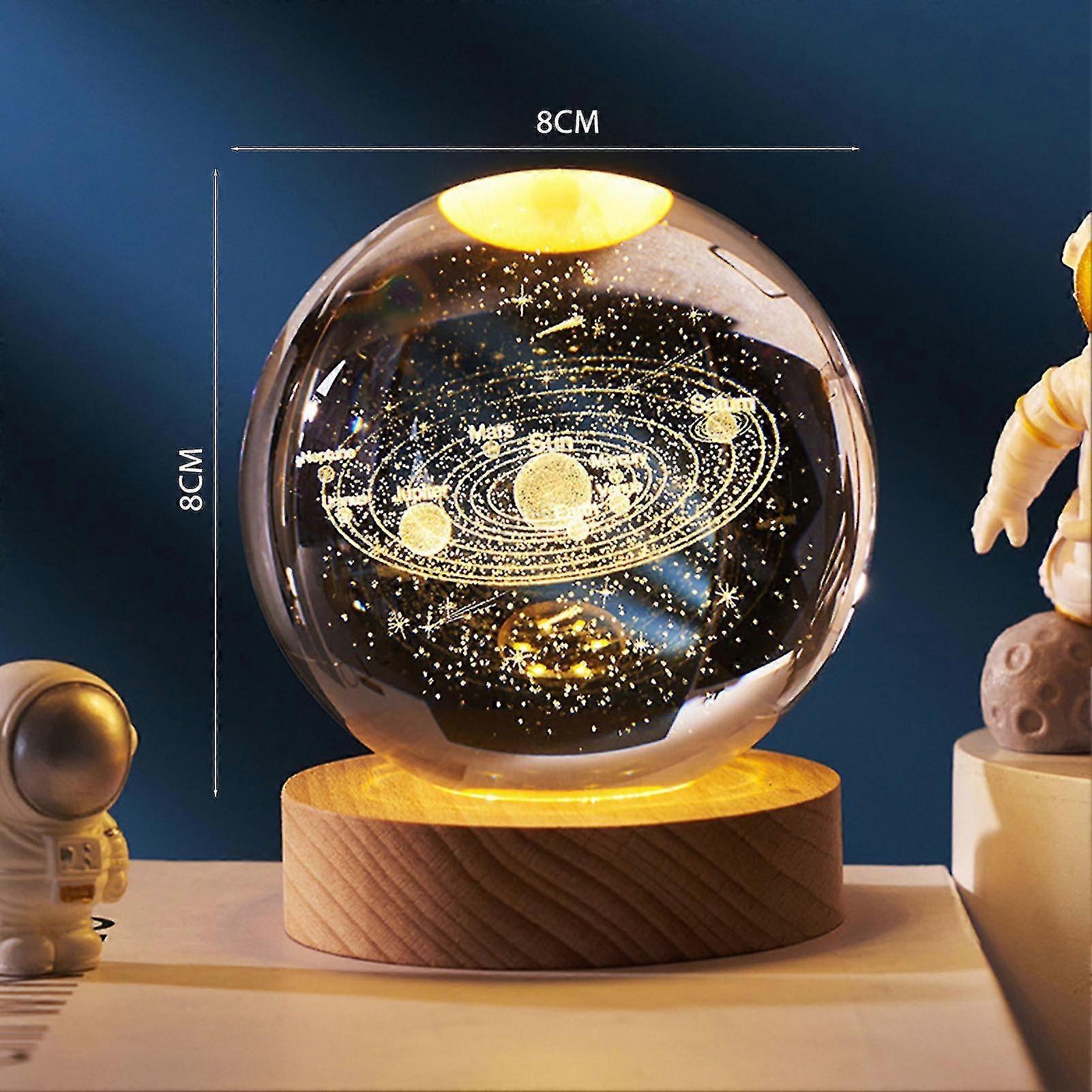 3d planeter krystallkule gravert miniatyr modell natt lys hjemmekontor dekor