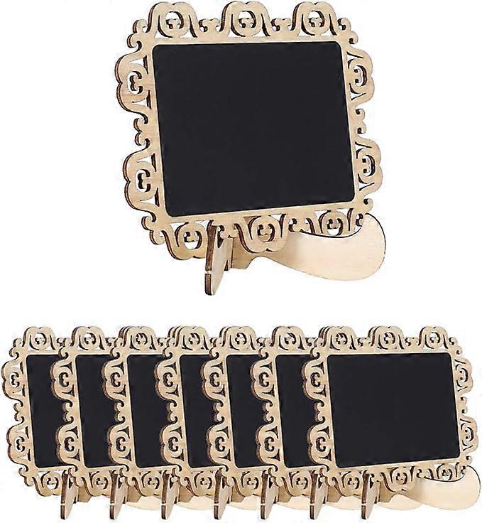 8pcs Mini Chalkboards Signs with Base Stand Wood Hollow Design Chalkboard Tag for Message Board Sign Table Number Reminder