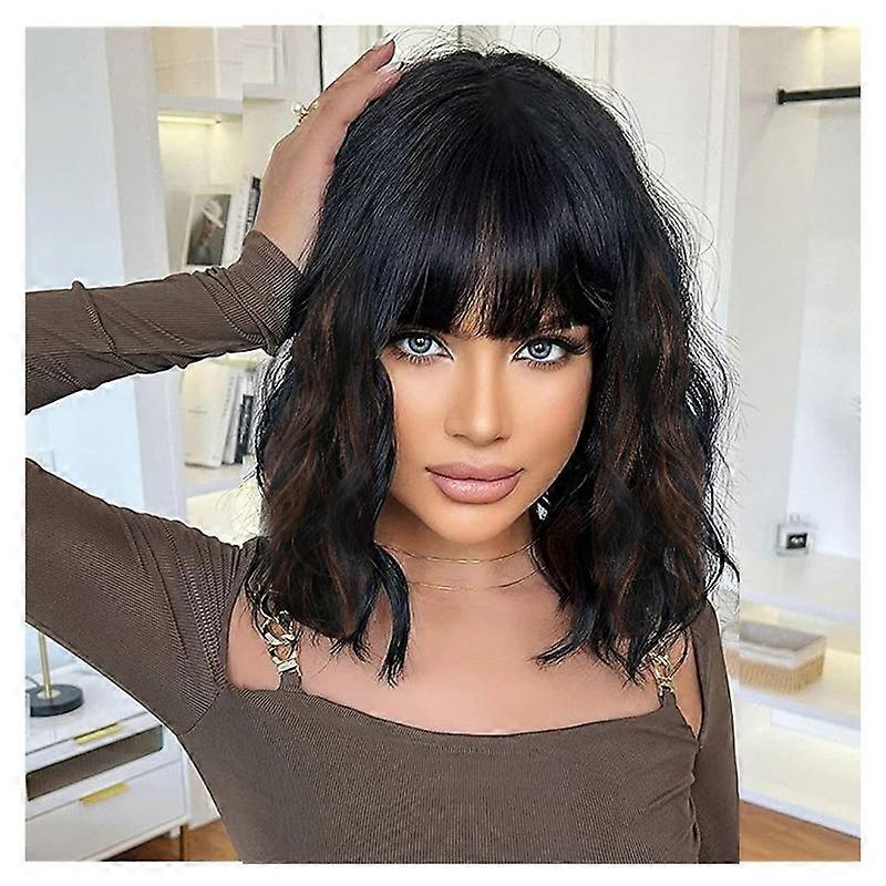 Short Bob Wig with Bangs and Waves Cosplay Wig for Women