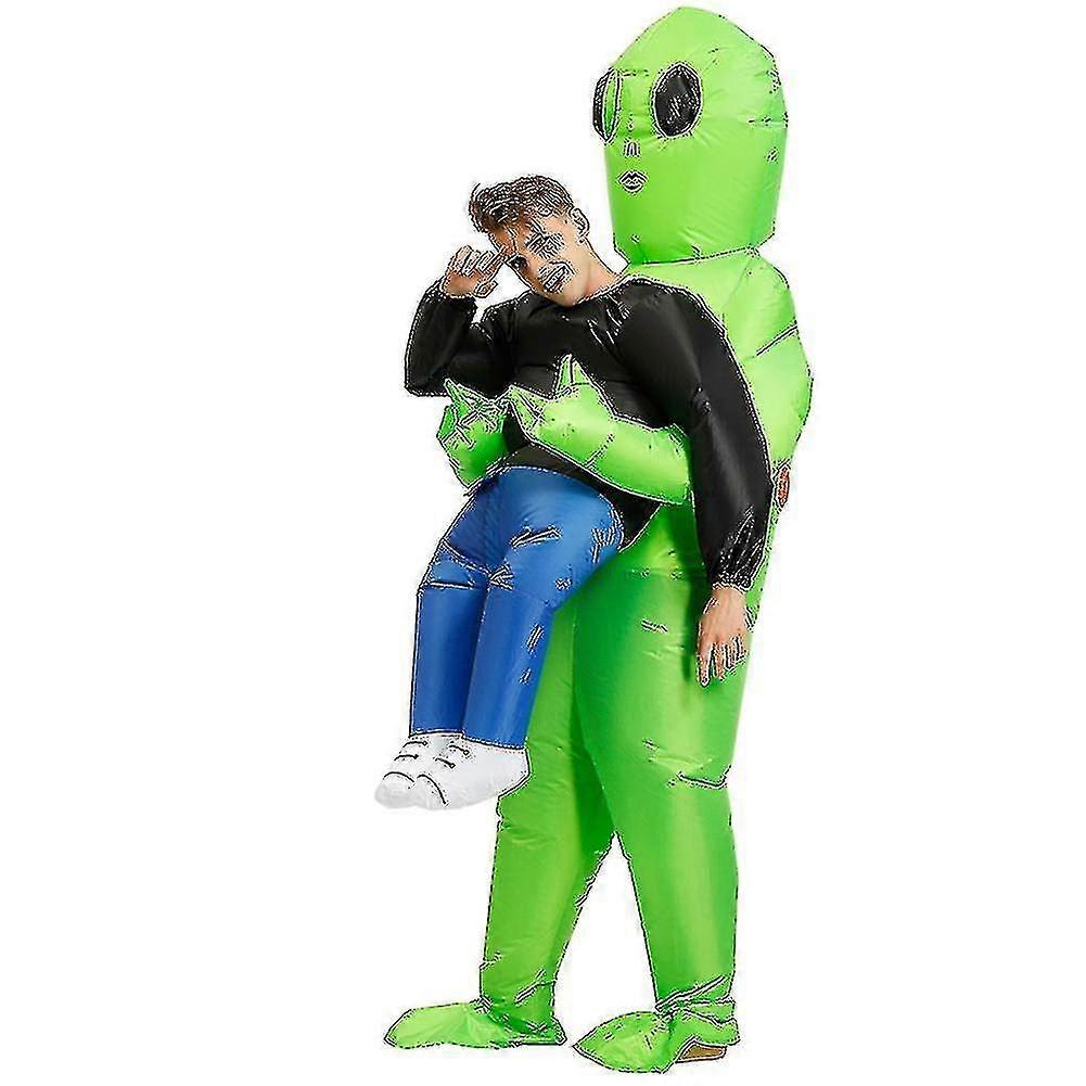 Green Alien Carrying Human Costume Inflatable Funny Blow Up Suit Cosplay For