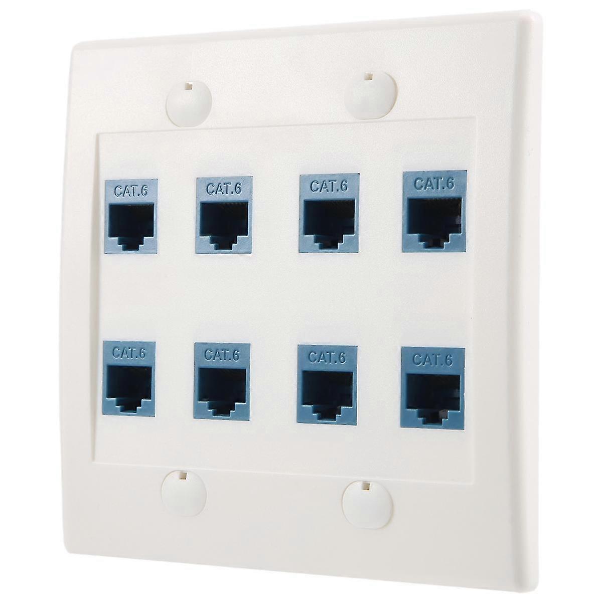 Ethernet Wall Plate 8 Port - Double Gang Cat6 RJ45 Jack Network Cable Faceplate Female to Female - Blue