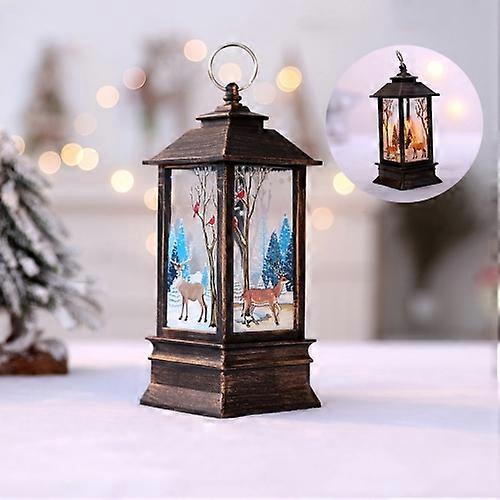 Gold Elk Pattern Christmas Simulation Flame LED Lamp Desktop Decoration