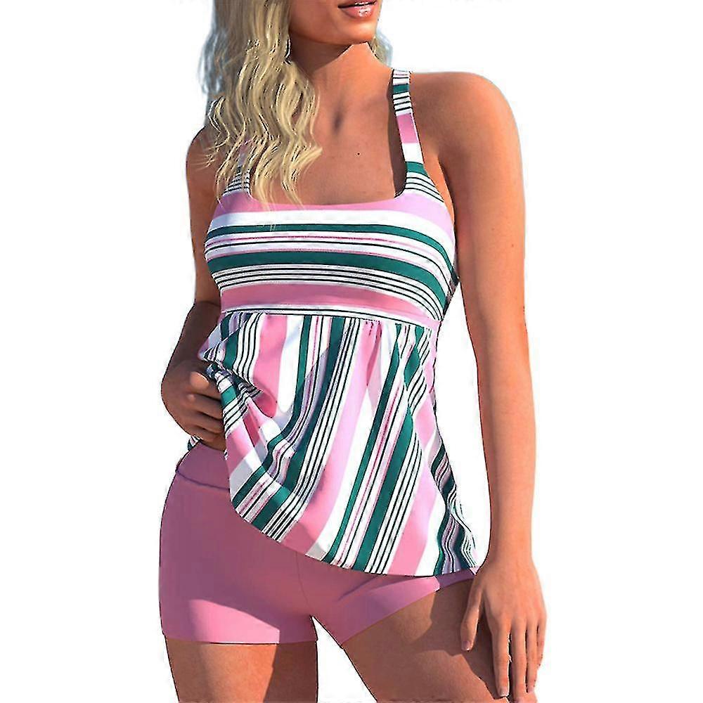 Randiga badkläder för kvinnor med push up-vadderad tankini-bikini