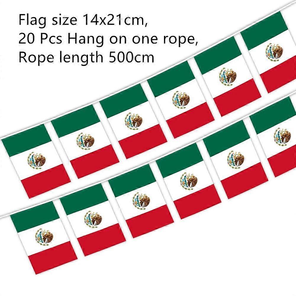 20Pcs Flags String Mexicanos National Flag Lines Hang On One Rope Fabric Buntings 14*21cm Streamer String Mexico Banners