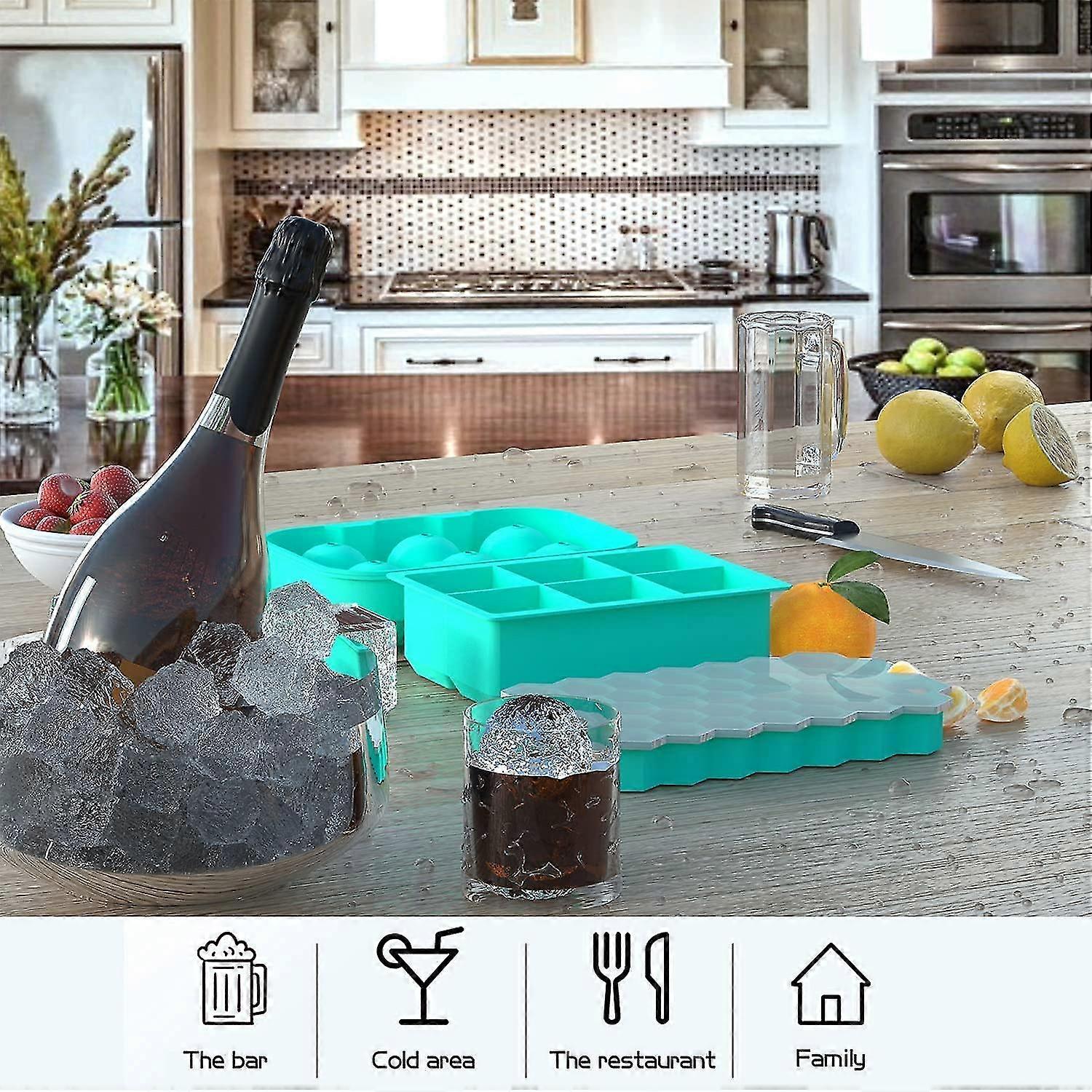 Ice Cube Trays, 3 Pack Bpa Free Silica Ice Block Trays With Lid