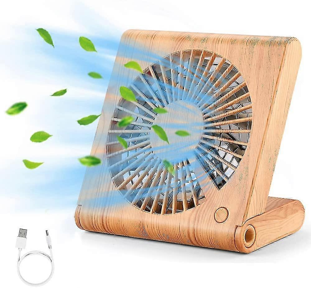 Desk Fan, Mini Usb Silent Folding Fan Rechargeable Portable Fan For Table Pc Home Office Library Travel With 3 Speed Light Brown