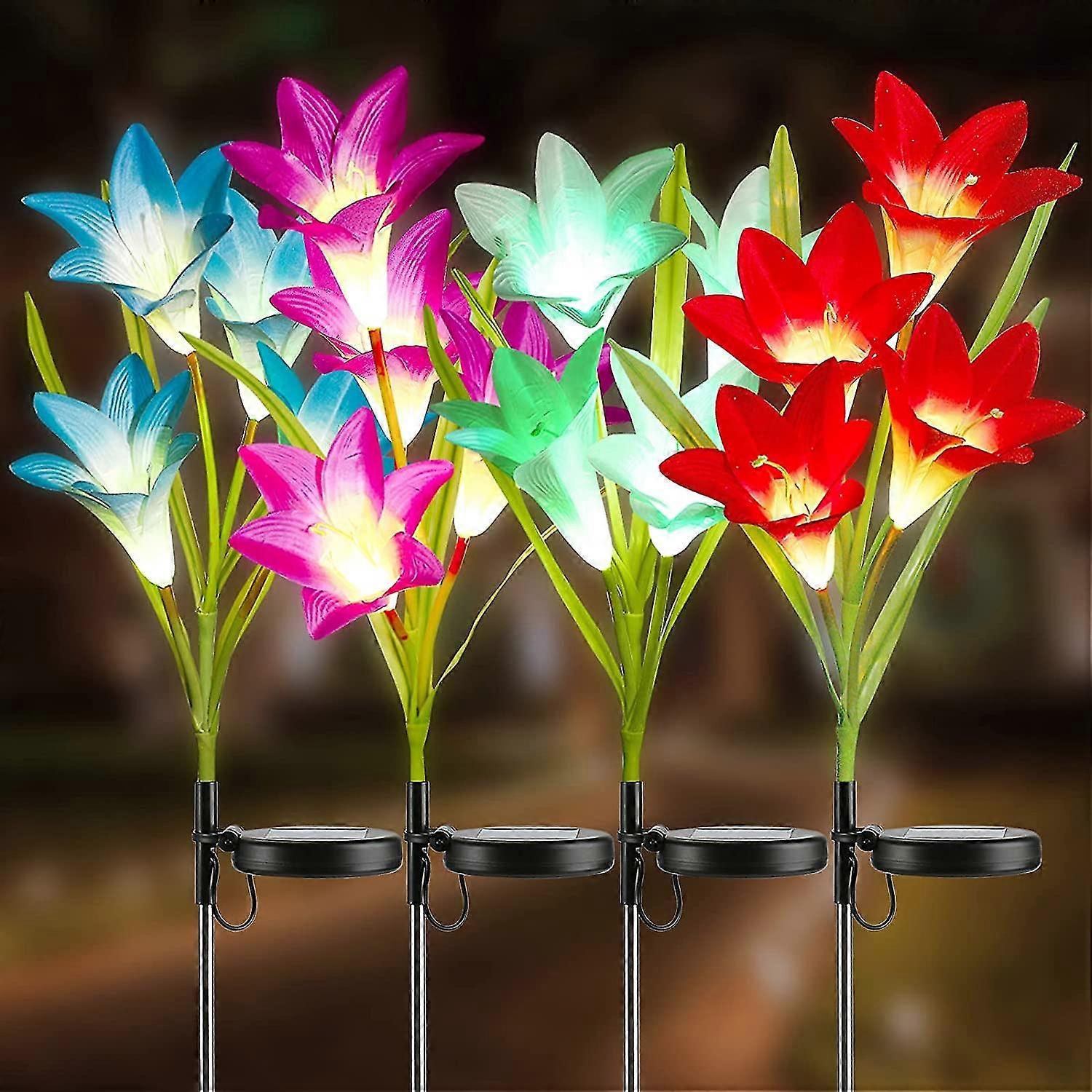 4 Pack Solar Lily Flower Lights Multi-color Changing Landscape Lighting Outdoor Solar Ground Lights