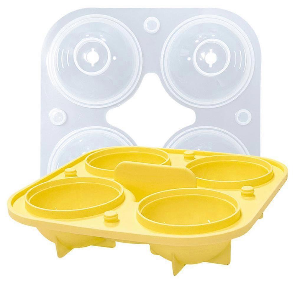 Ice Hockey Maker, Reusable Ice Tray, Easy-to-release Silicone Round Ice Hockey Tray With Cover,yellow