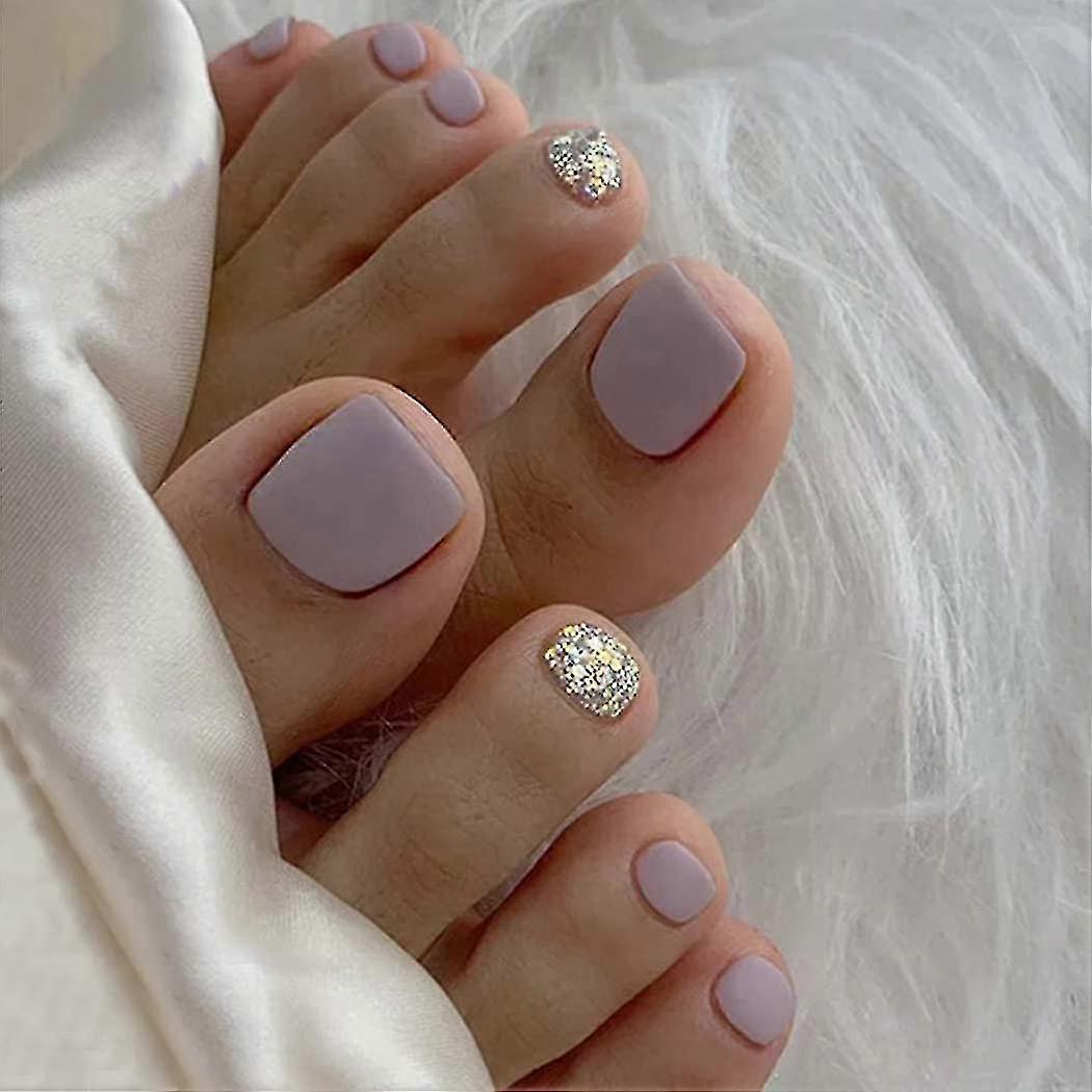 Matte Press On Toenails Light Purple Square Toenails False Nails
