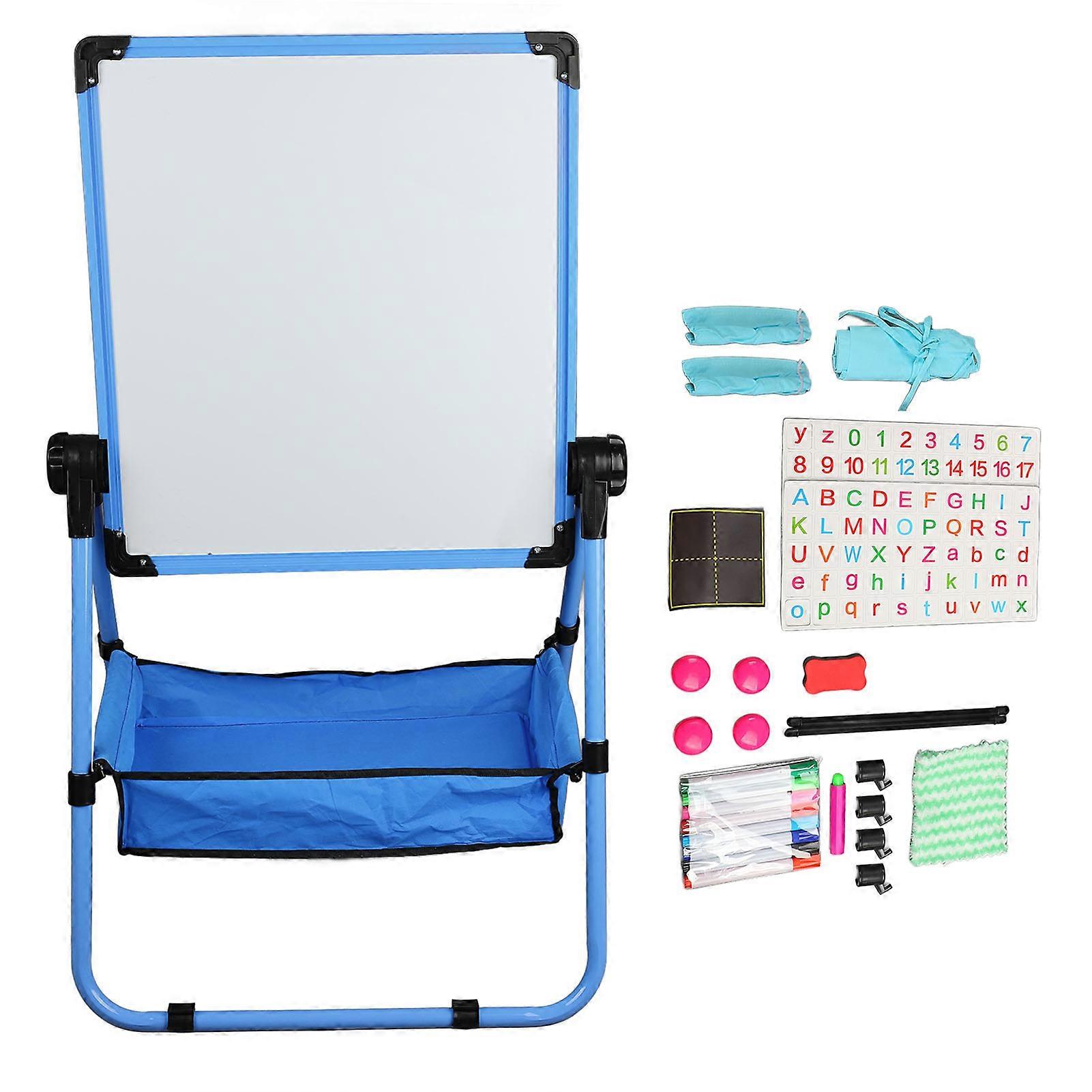 Rotatable Standing Art Easel Erasable Magnetic Kids Chalkboard Easel Drawing White Board for Home Blue