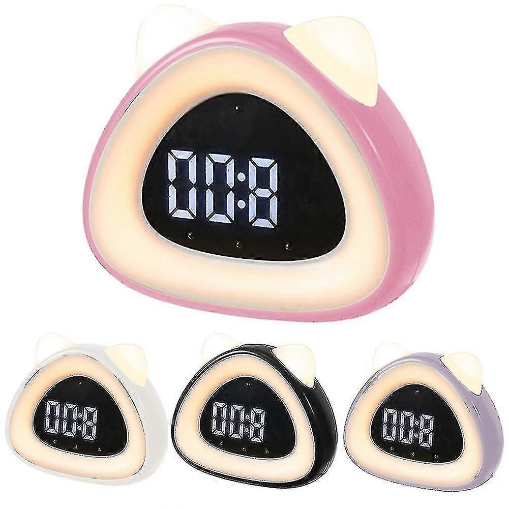 Cute Cat Ear Shape Digital Display Night Light Alarm Clock Temperature Monitor-color:red