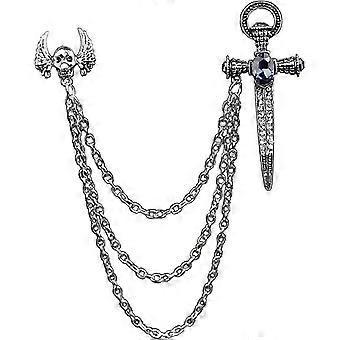 Cross Brooch Pin Collar Brooches With Chain Jewelry Gift Silver