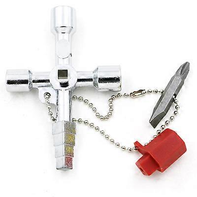 Drill Chuck, Practical Four-Way Multi-Function Wrench, Universal Cabinet Key, Universal Phillips Wrench (Silver)